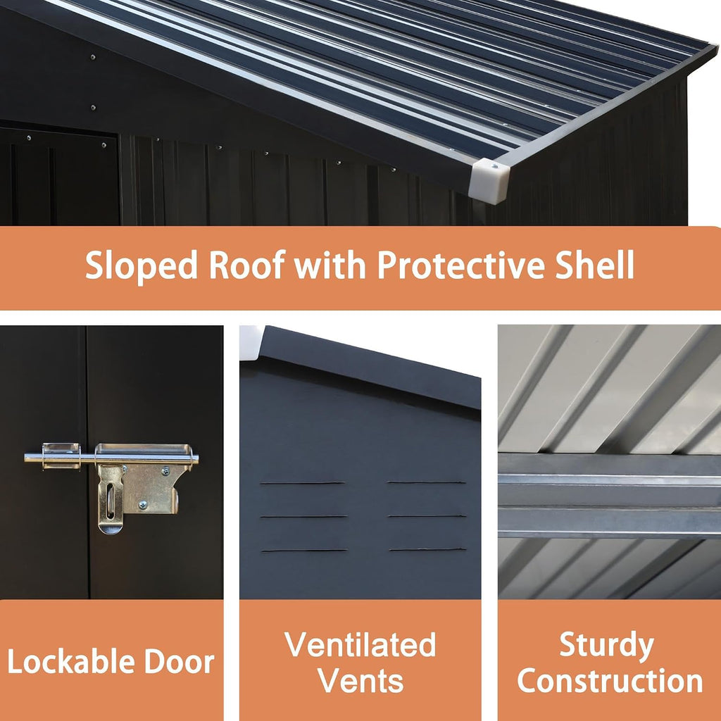 Yardenaler 8x12 FT Metal Outdoor Storage Shed, Garden Tool Shed Kit with Doors & Lock, Waterproof Patio Utility Tool Shed for Backyard and Garden, Gray