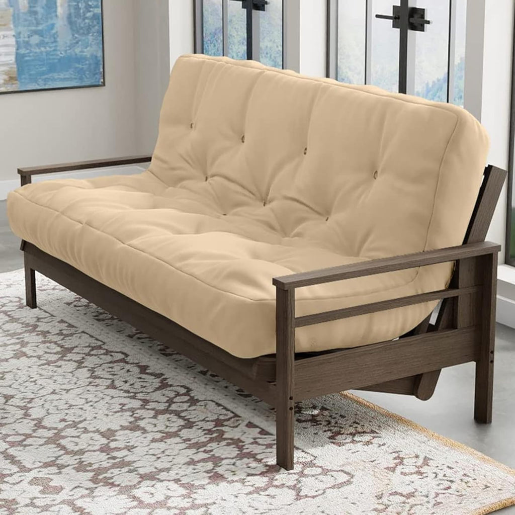 Loosh Home | 12' Full Size Futon Sofa Bed Foam Mattress - USA Made, Beige, No Frame