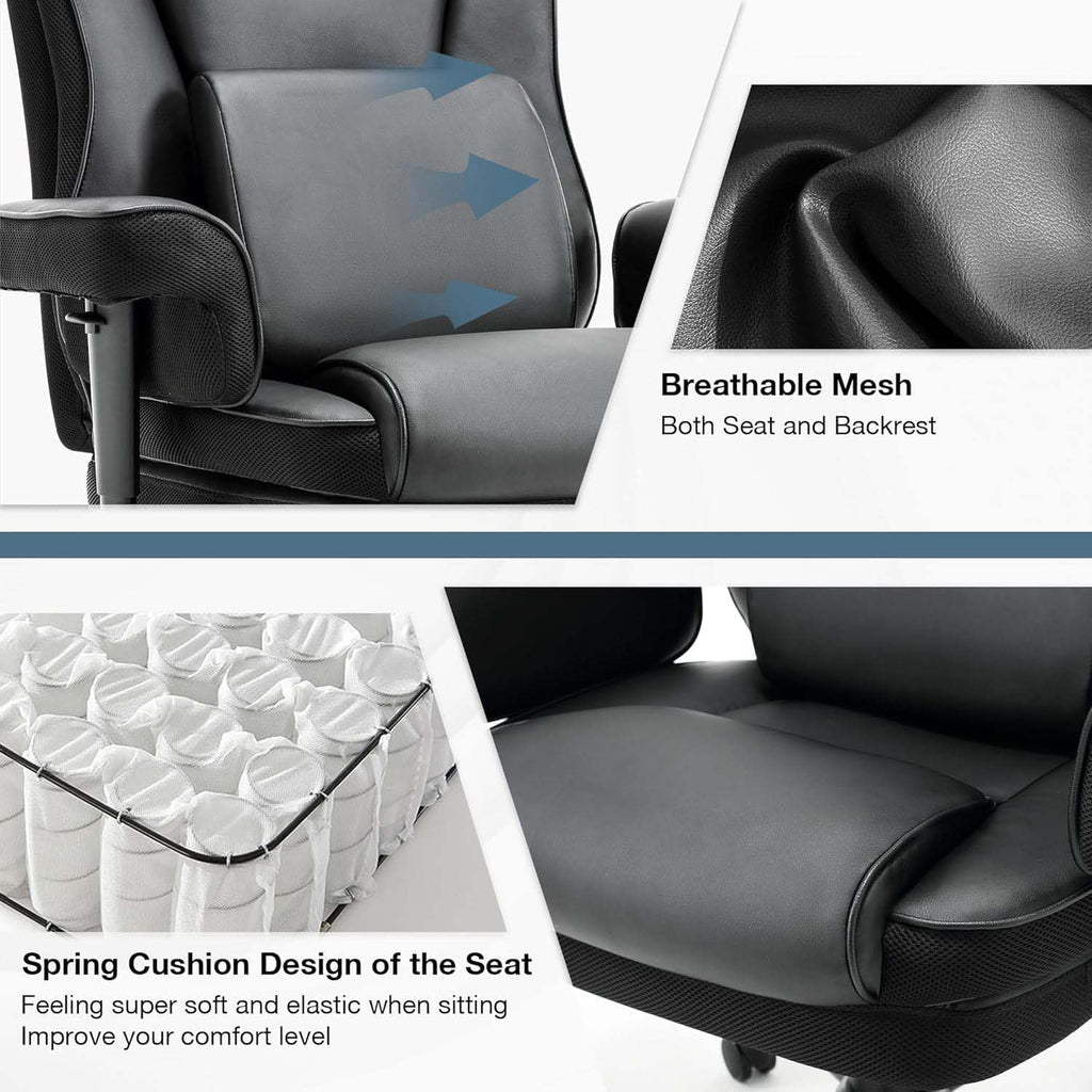 Ergonomic Computer Gaming Chair with Adjustable Armrest, Comfy High Back Office Chairs with Lumbar Support, Height-Adjustable Rocking Massage Chairs for Office, Bedroom, Apartment (Black)