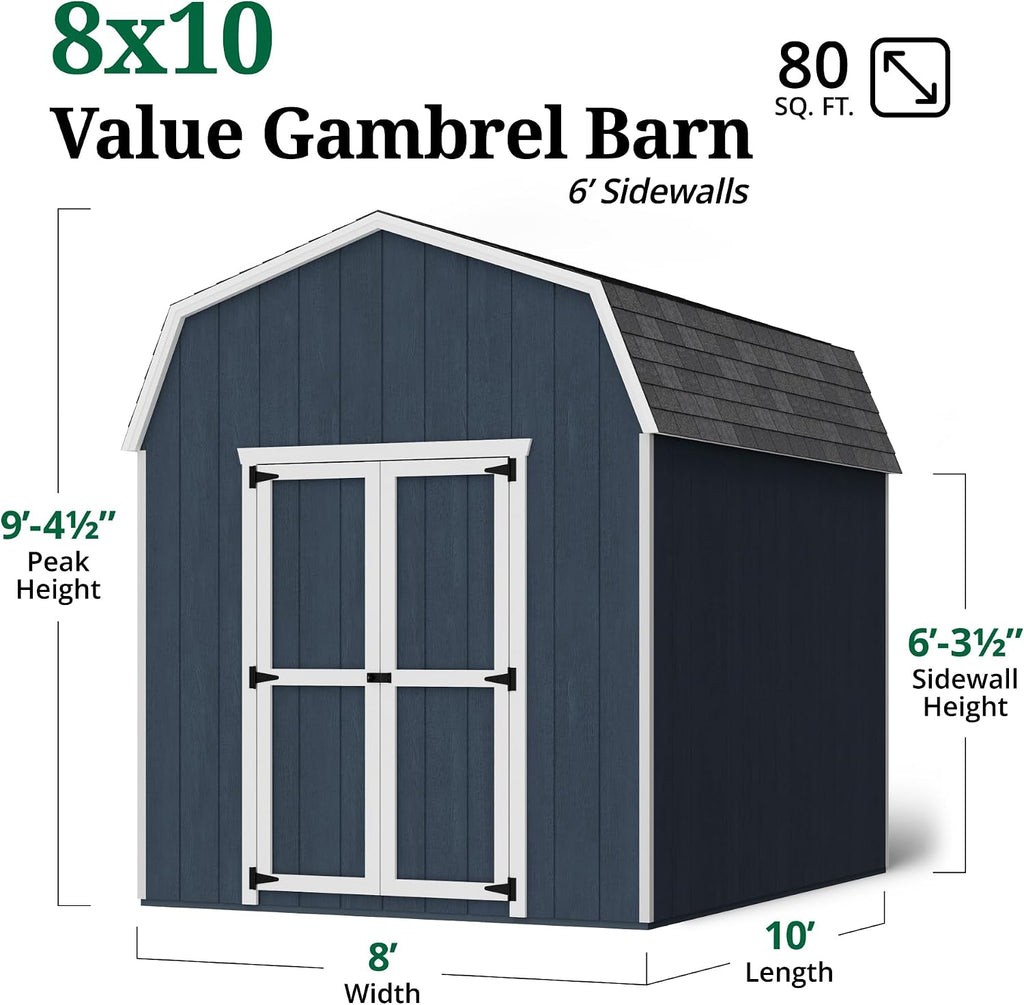 Little Cottage Co. 8x10 Value Gambrel Barn with 6 ft. Sidewalls with Floor, Outdoor Wood Storage Shed Do-It-Yourself Precut Kit