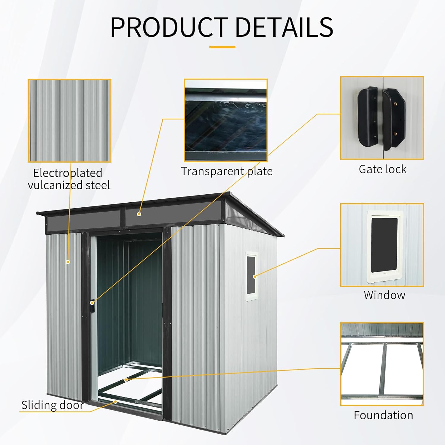 6x5 ft Outdoor Metal Storage Shed with Floor Floor and Window, Lockable Galvanized Steel Tool Shed with Sliding Door, Air Vent and Transparent Plate, Waterproof Garden Storage House for Backyard
