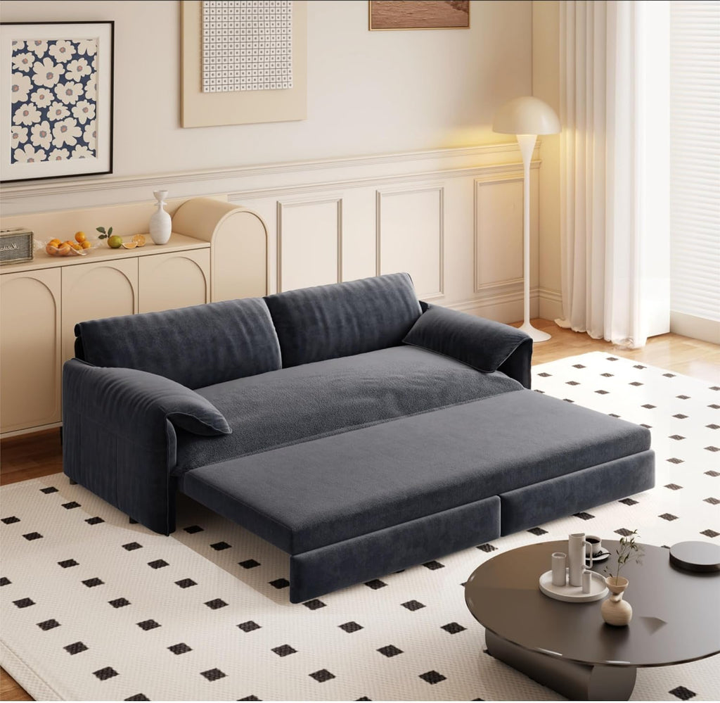 3 in 1 Convertible Queen Sleeper Sofa Bed Comfy Pull Out Futon Couch Bed 66' Modern Velvet Recliner Loveseat Sofa Multi-Functional Grey Cloud Couch for Living Room,Apartment,Office (Grey 66')