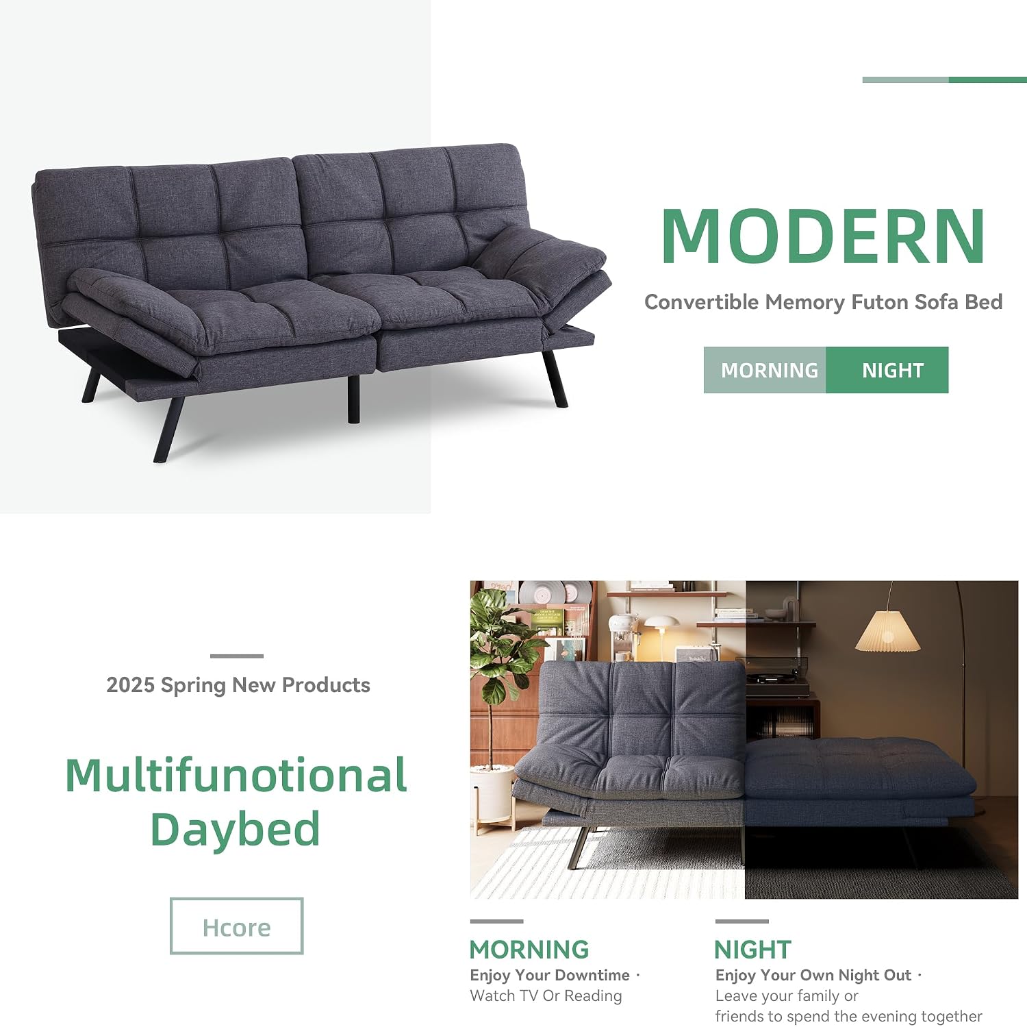Opoiar Convertible Futon Sofa Bed,Linen Fabric Futon Couch,Sofa & Couch Soft Cushions Love Seat Daybed for Studio, Apartment, Office, Small Space, Compact Living Room,Grey