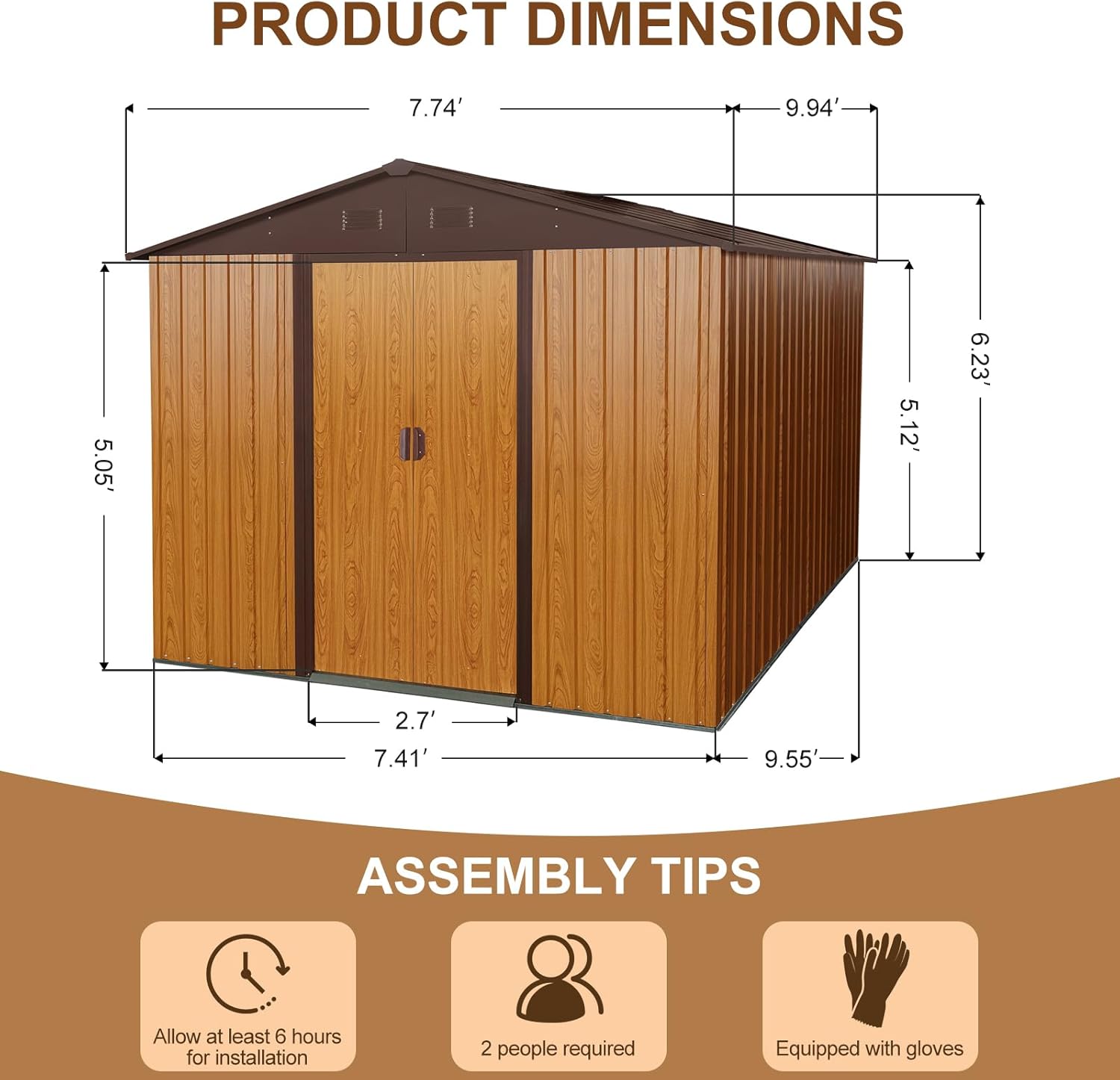 10 x 8 FT Outdoor Storage Shed, Metal Garden Shed with Floor Frame, Large Tool Shed Outdoor Storage with Lockable Sliding Doors & Air Vents, Storage House Waterproof for Backyard, Lawn, Coffee