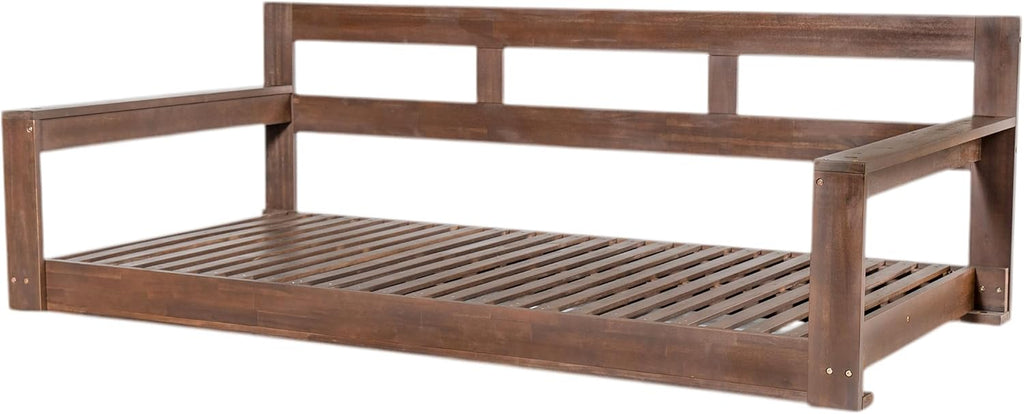 Harper & Bright Designs Patio Wooden Twin Size Porch Swing Daybed Frame, Garden Swing Bench Chair with 4 Hanging Ropes for Backyard,Outdoor,Brown