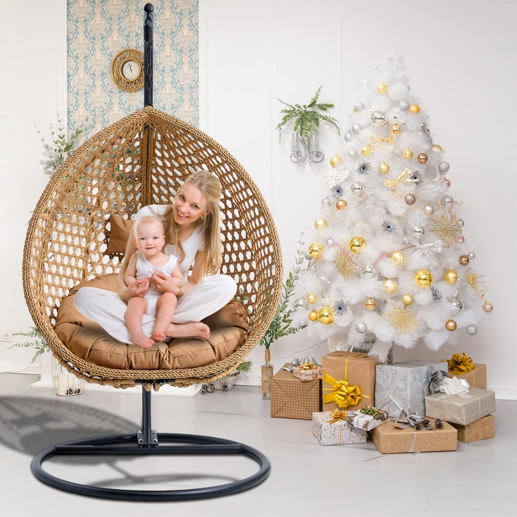 JUFU Egg Swing Chair with Stand,Hanging Egg Chair Indoor Outdoor,Hammock Hanging Basket Chair with Aluminum Steel Frame，Patio Egg Chair with Removable Cushions for Patio Balcony Backyard,Bedrooms