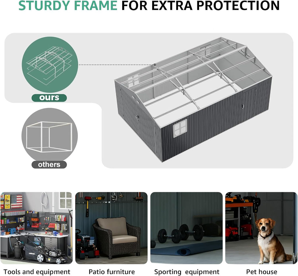 13x20ft Outdoor Storage Shed, Metal Storage Shed Heavy Duty, Large Garage Shed with 2 Doors 4 Vents 2 Translucent Roof