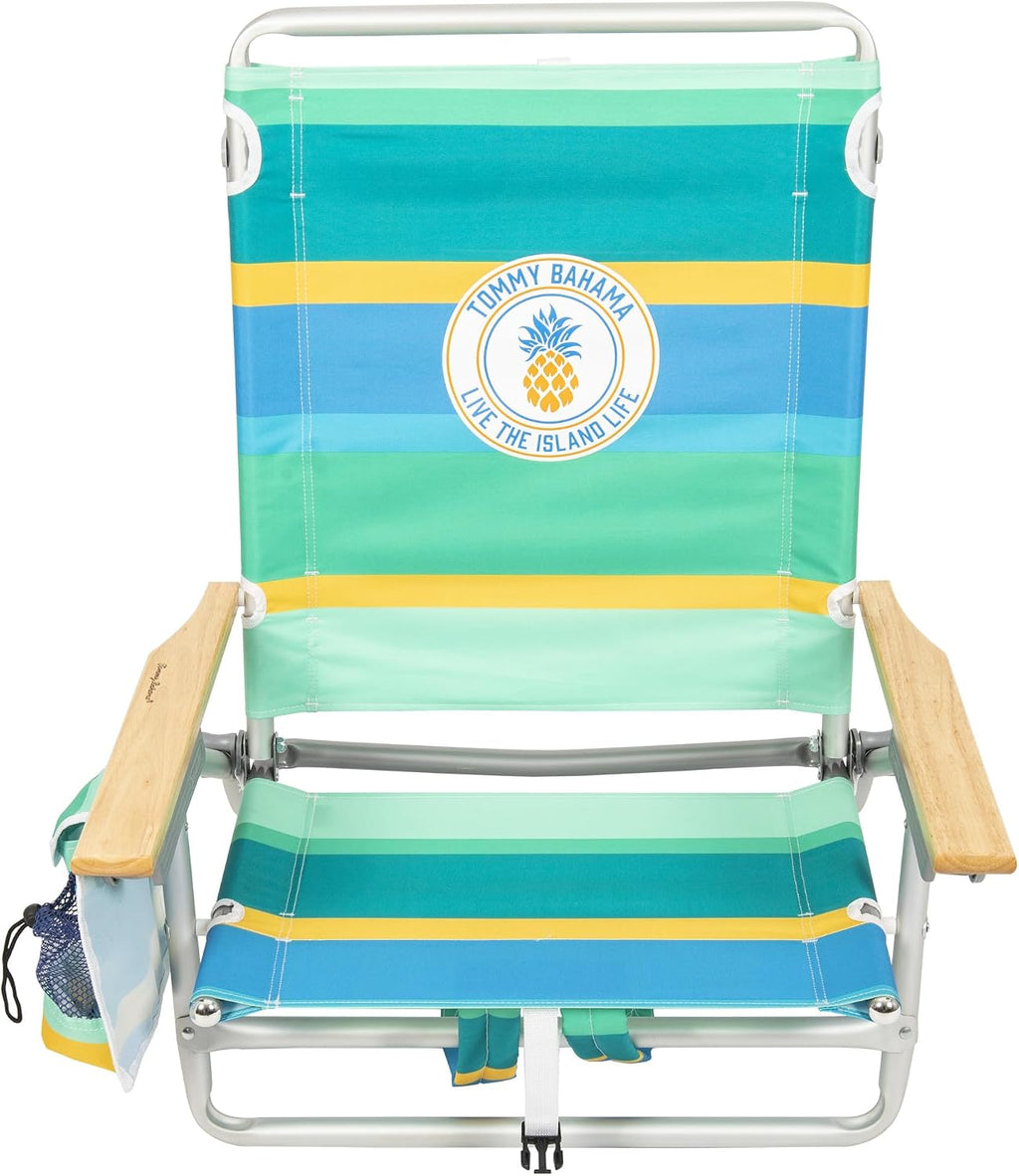 Tommy Bahama 5-Position Classic Lay Flat Backpack Cooler and Cup Holder Beach Chair, Portable Folding Beach Chair for Tanning, 2-Pack, Stripe