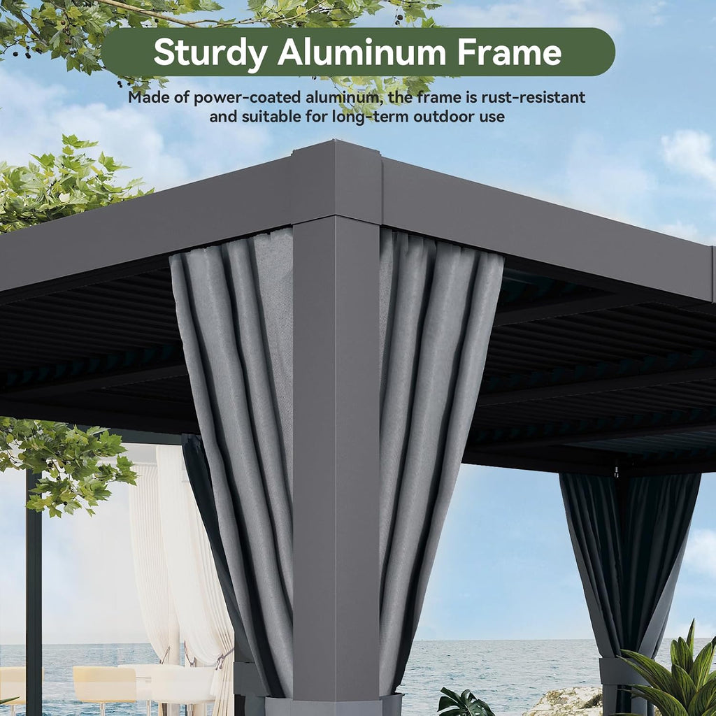 Aoxun Louvered Pergola 12' x 14' Outdoor Aluminum Pergola with Adjustable Top for Decks, Gardens and Backyards, Gray