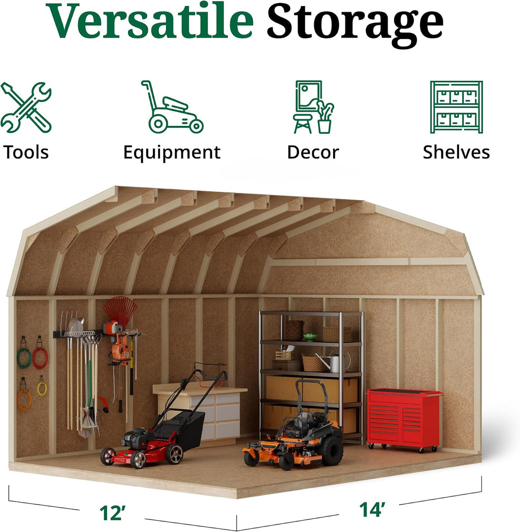 Little Cottage Co. 12x14 Value Gambrel Barn with 6 ft. Sidewalls with Floor, Outdoor Wood Storage Shed Do-It-Yourself Precut Kit