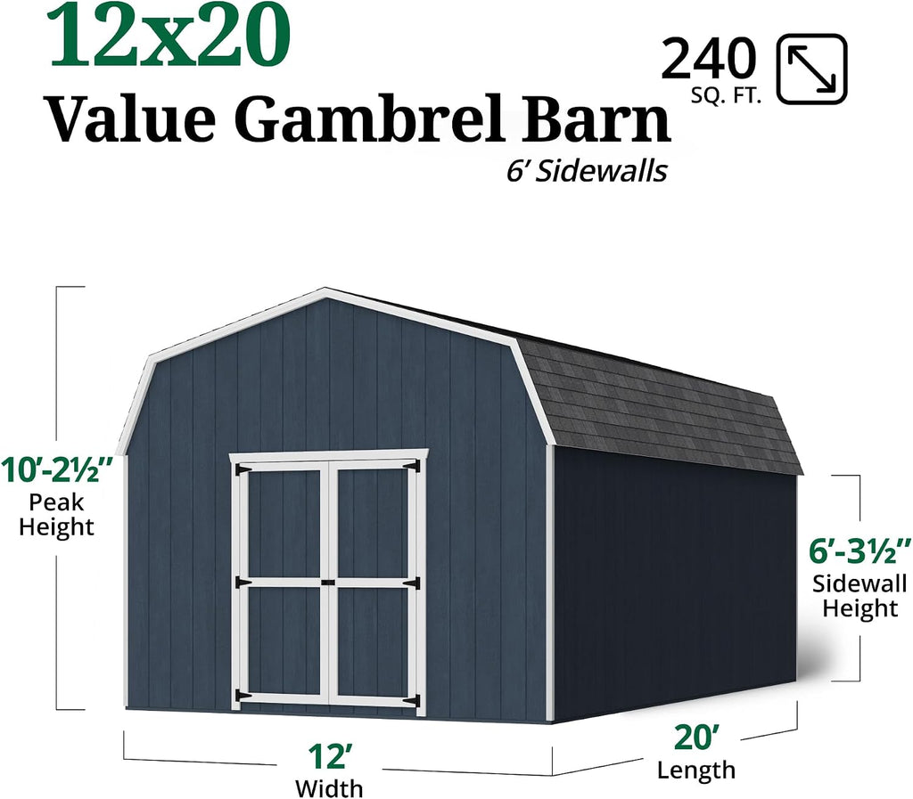 Little Cottage Co. 12x20 Value Gambrel Barn with 6 ft. Sidewalls with Floor, Outdoor Wood Storage Shed Do-It-Yourself Precut Kit