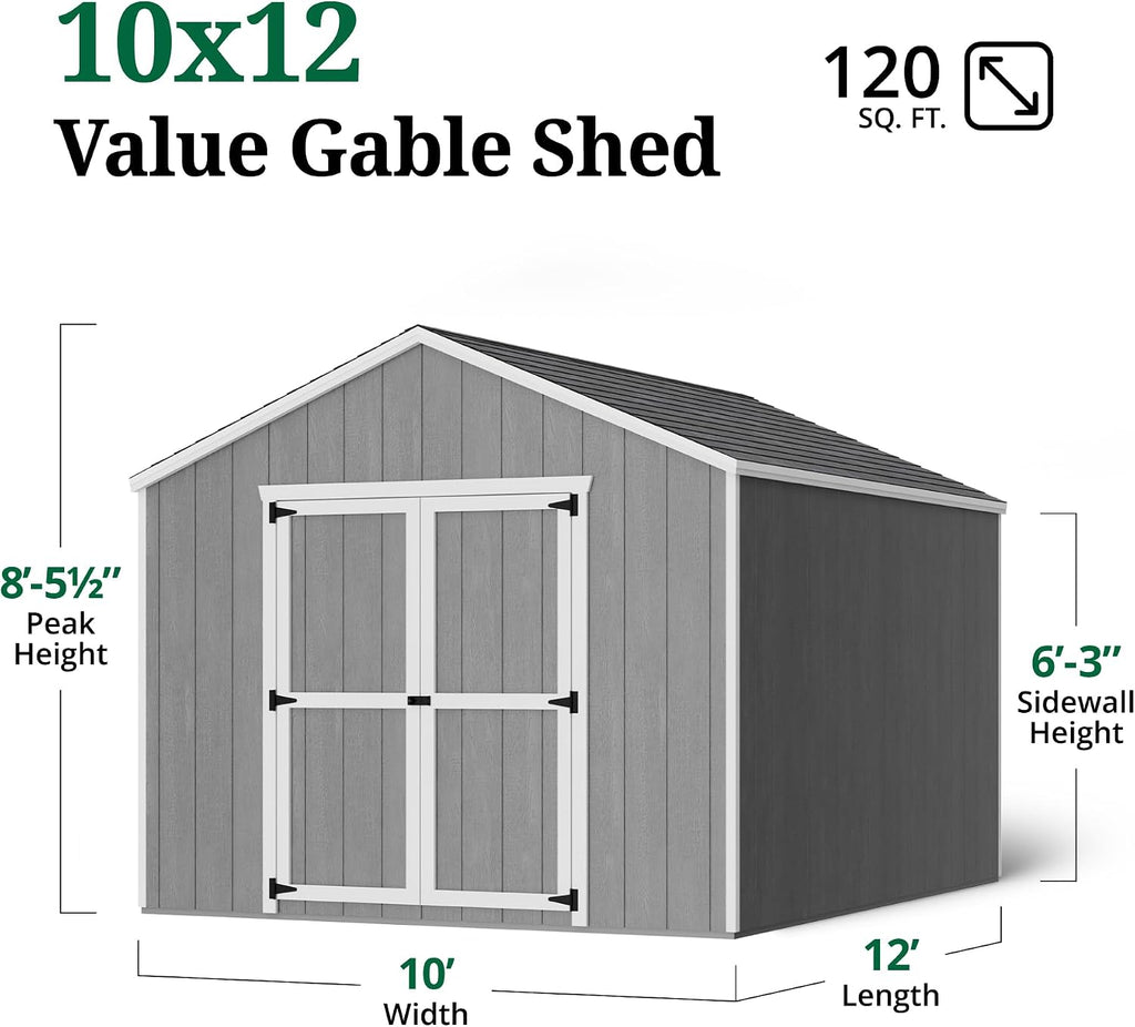 Little Cottage Co. 10x12 Value Gable Shed with Floor, Outdoor Wood Storage Do-It-Yourself Precut Kit