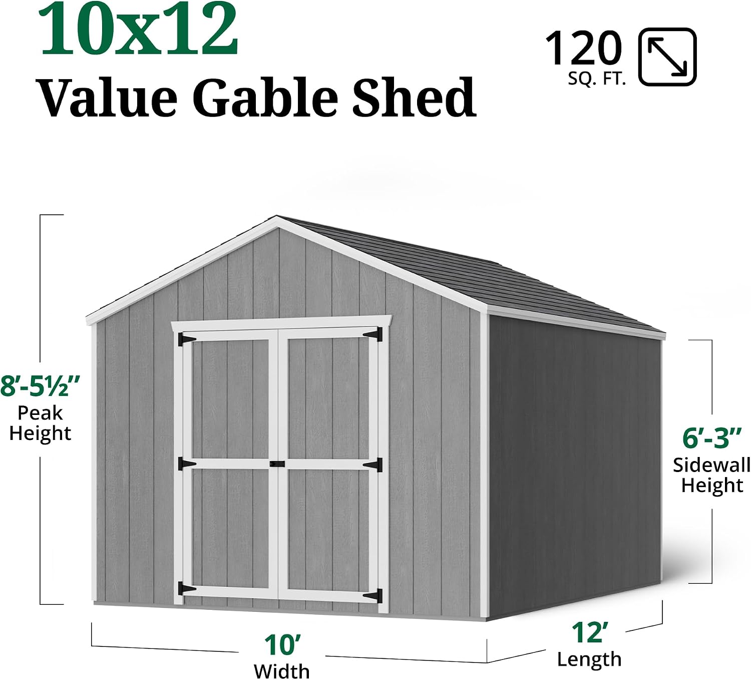 Little Cottage Co. 10x12 Value Gable Shed with Floor, Outdoor Wood Storage Do-It-Yourself Precut Kit