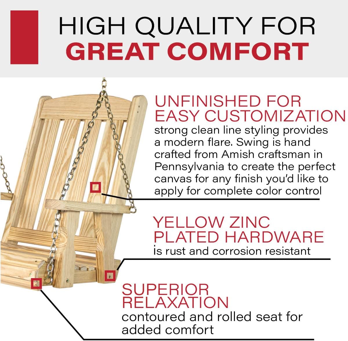 Amish Casual Heavy Duty Mission Pressure Treated Swing Chair (Unfinished)