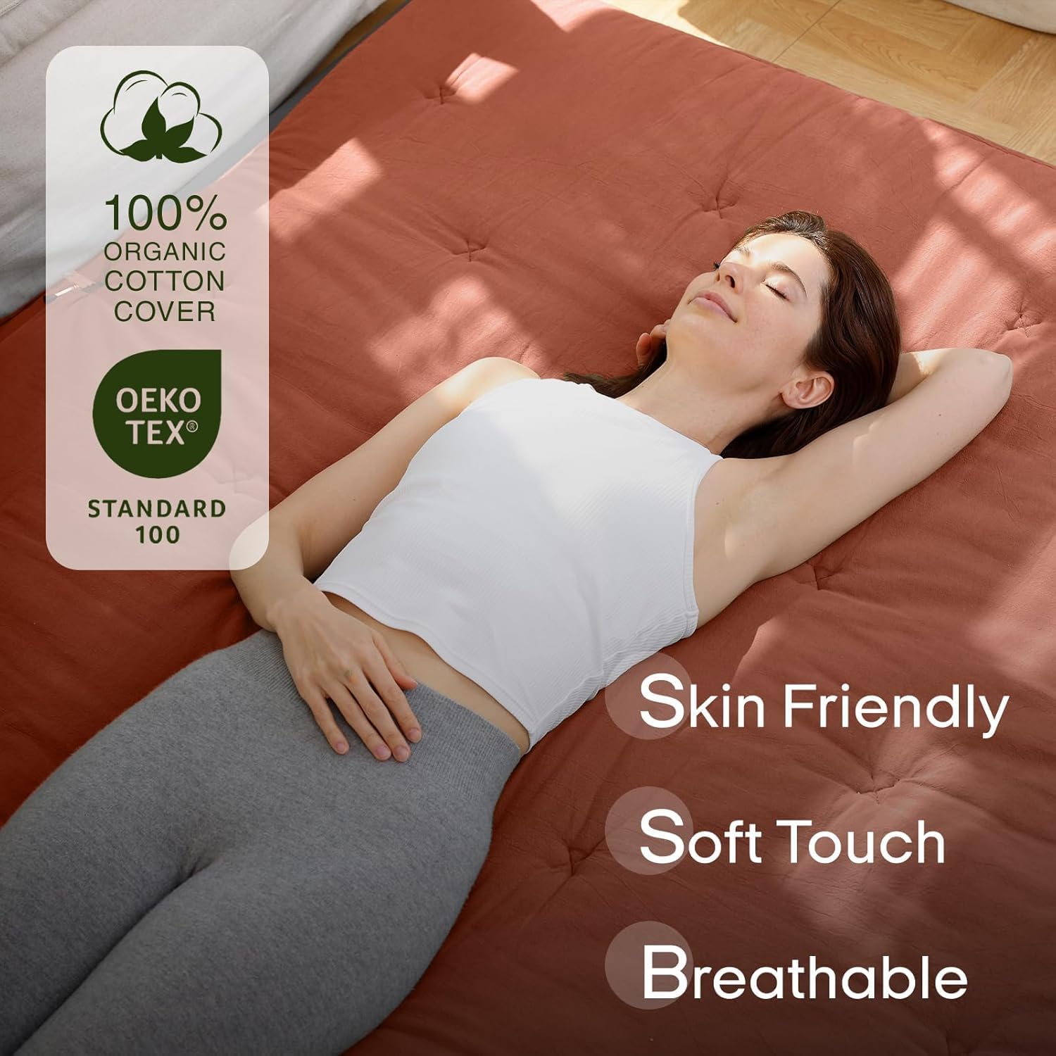 ZonLi Japanese Floor Futon Mattress Full Size 75'x 54', 100% Cotton Cover 4'' Thicken Tatami Mattress, Foldable Sleeping Pad, Portable Dormitory Tatami Mat, Roll Up Floor Lounger Bed for Adult