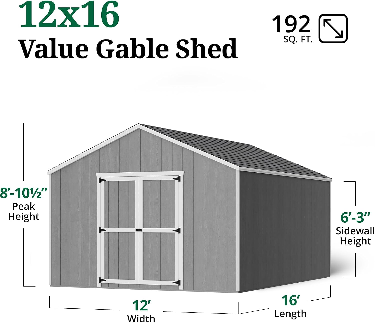 Little Cottage Co. 12x16 Value Gable Shed with Floor, Outdoor Wood Storage Do-It-Yourself Precut Kit