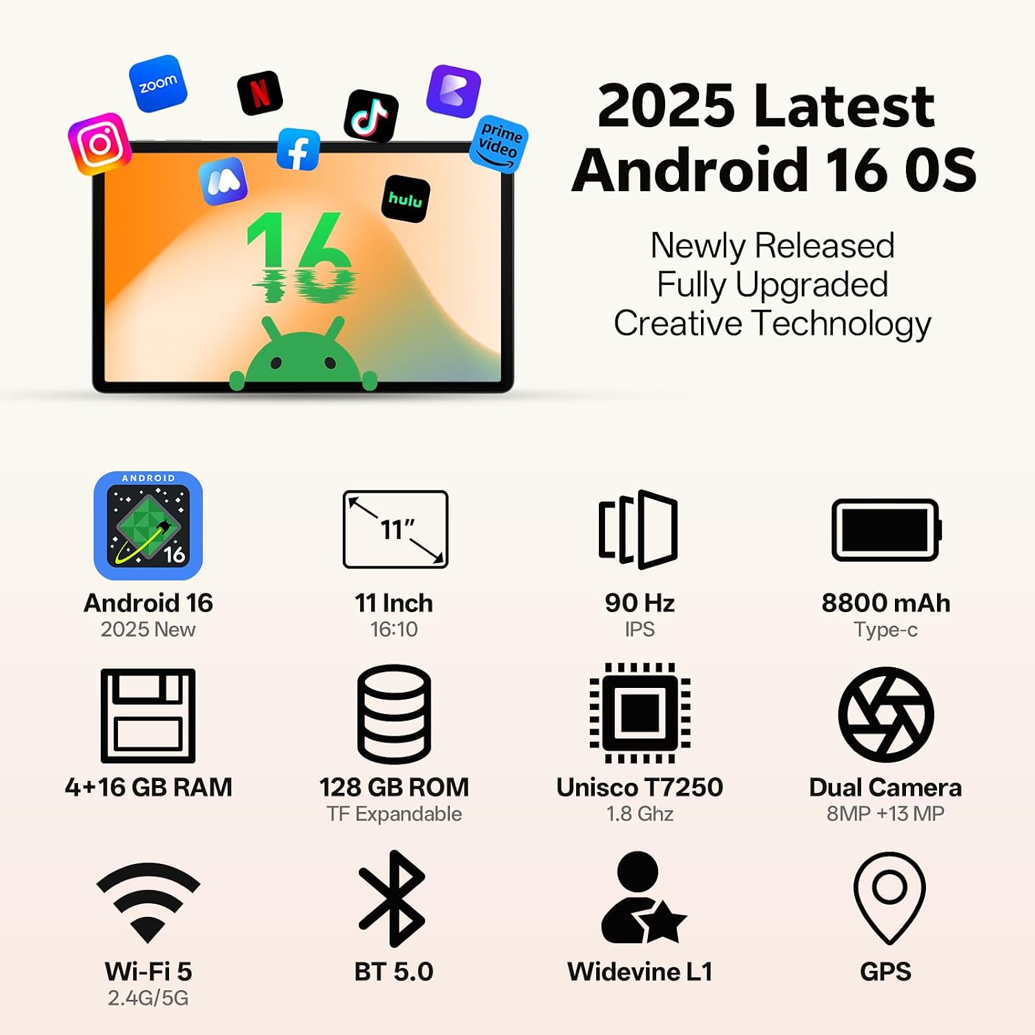 Android 16 Tablet, 2025 Upgraded 11 inch Android Tablets with Keyboard, 20GB+128GB+1TB Expand, Support Face Unlock+Widevine L1 Supported, Octa-Core CPU,Dual WiFi, Dual Camera,8800mAh Battery, Silver
