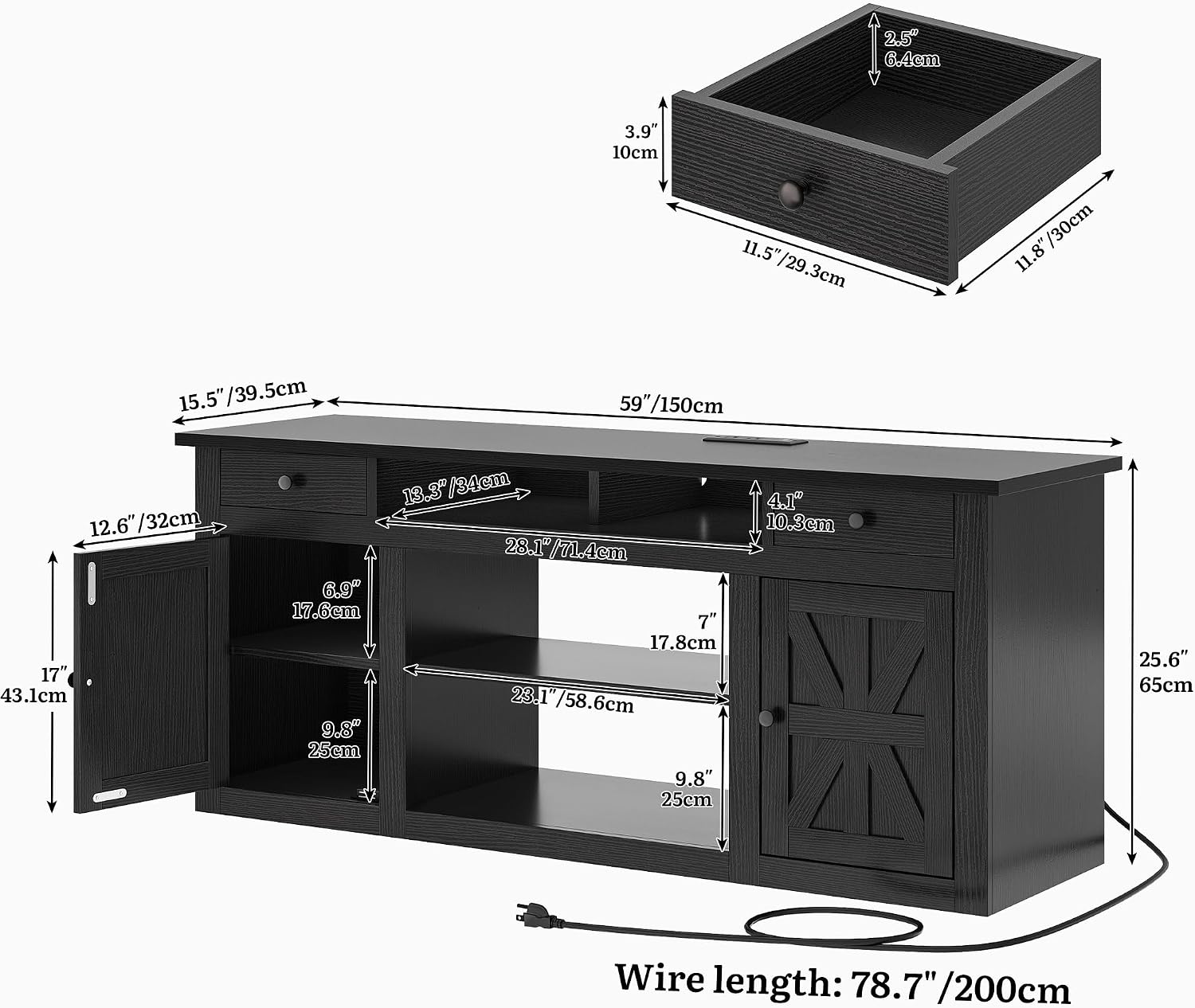 YITAHOME Farmhouse TV Stand for 65-Inch TV, Entertainment Center with Storage Cabinets & Drawers, TV Console for Living Room, Black