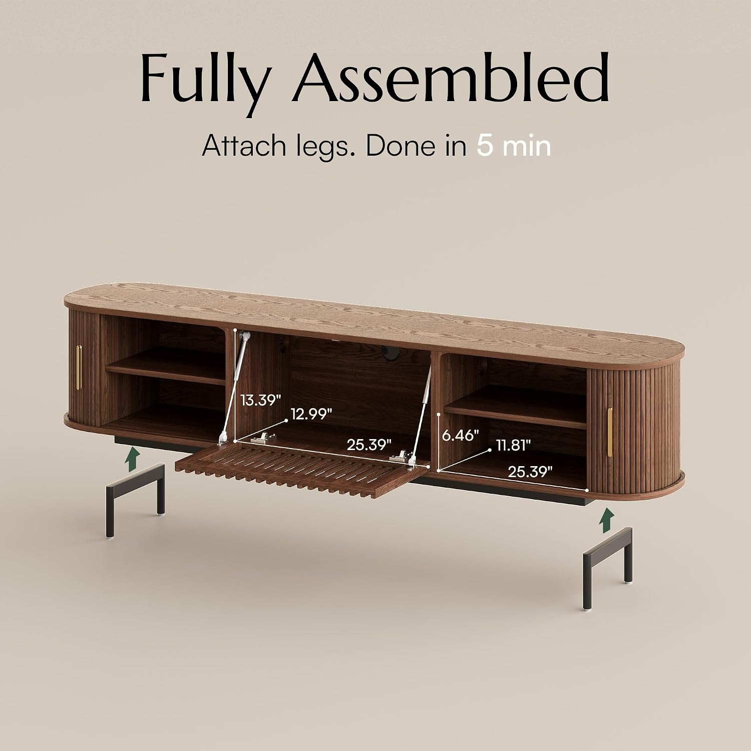 POVISON Fully-Assembled Mid Century Modern TV Stand for 75 inch TV, Sliding Door Entertainment Center with Storage, Wood TV Console, Media Console for Living Room Bedroom(Walnut, 78.74')
