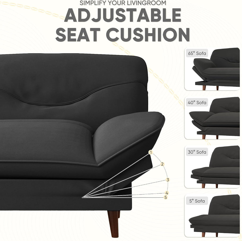 JUMMICO Convertible Futon Sofa Bed, Sleeper Futon Couch with Adjustable Backrest and Armrests, Modern Loveseat with Sturdy Wood Frame for Small Spaces, Apartments (Fabric, Black)