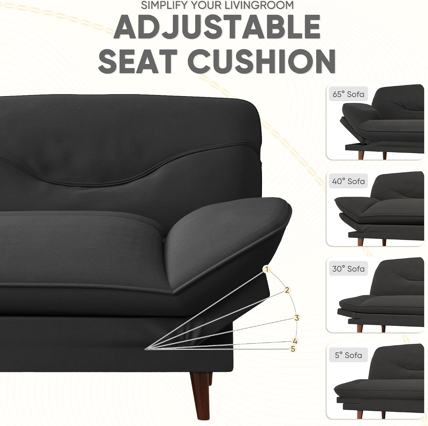 JUMMICO Convertible Futon Sofa Bed, Sleeper Futon Couch with Adjustable Backrest and Armrests, Modern Loveseat with Sturdy Wood Frame for Small Spaces, Apartments (Fabric, Black)