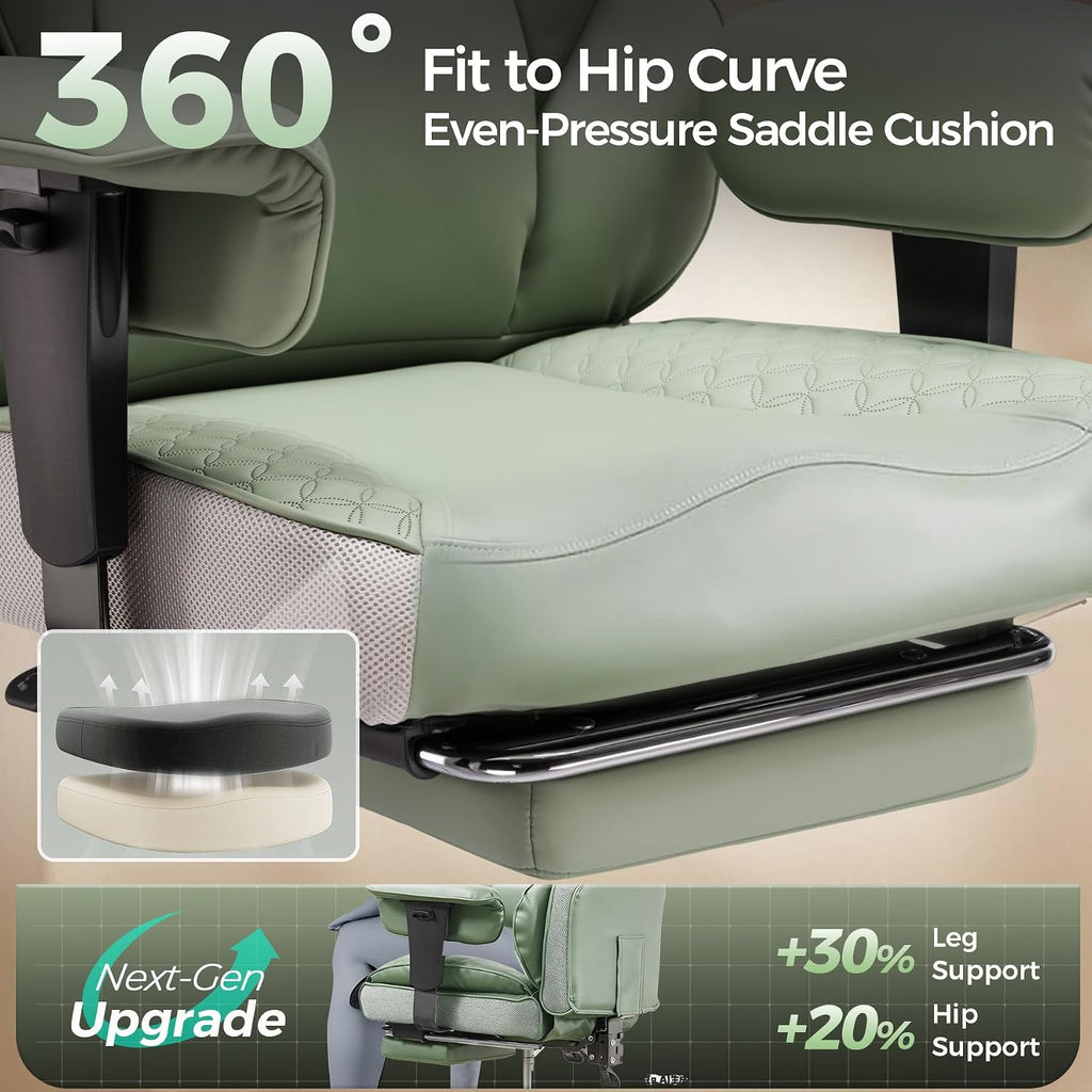 GTPOFFICE Big and Tall Office Chair 400LBS Wide Seat Computer Gaming Chair with Footrest & Comfy Lumbar Support, Leather High Back Executive Chair with Ergonomic Pressure Relief Seat Cushion, Green