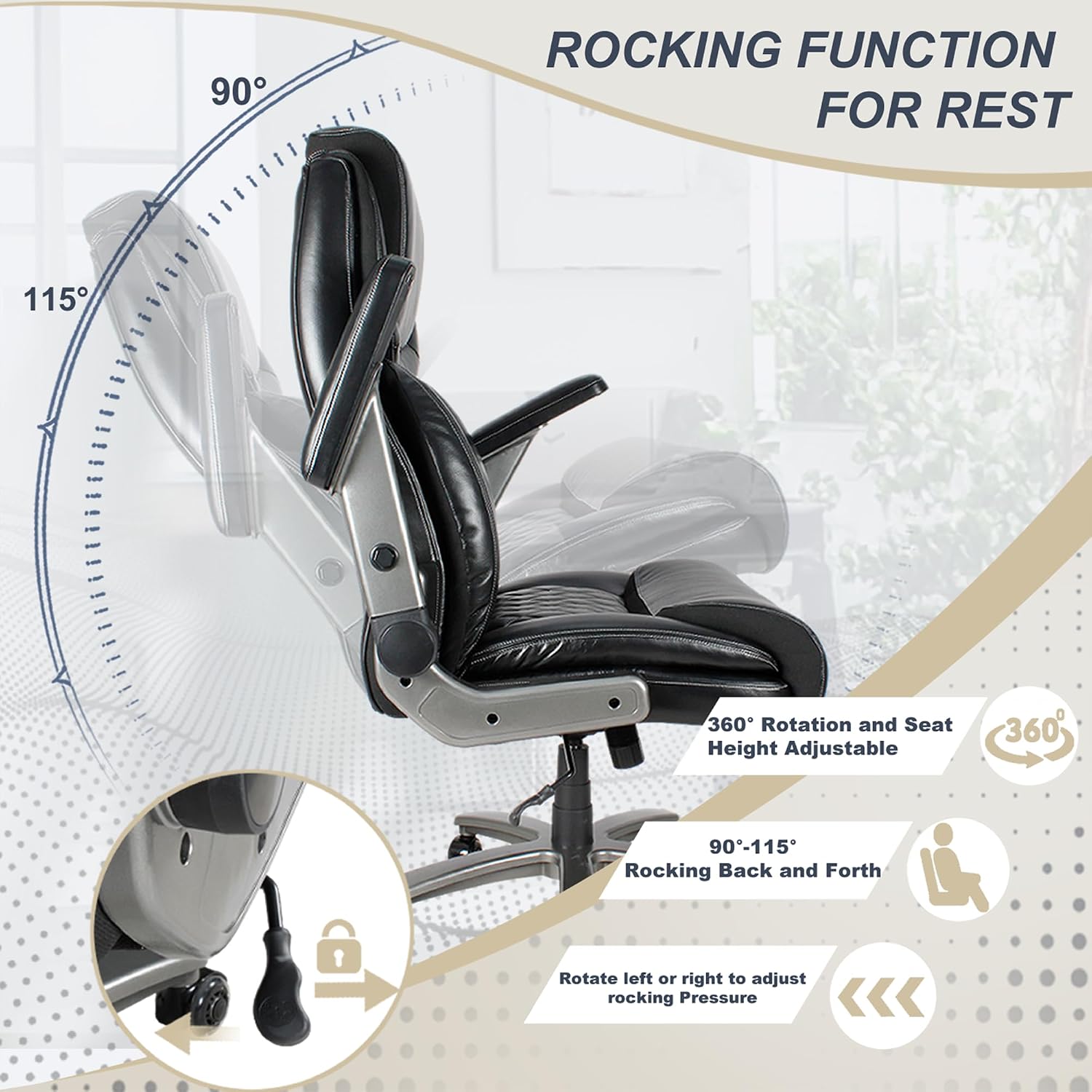Vigosit 500 lbs Executive Office Chair for Big and Tall, Ergonomic High-Back Desk Chair with Adjustable Headrest, 3D Reversible Armrests, Silent Casters, Heavy Duty PU Leather Computer Chair (Black)