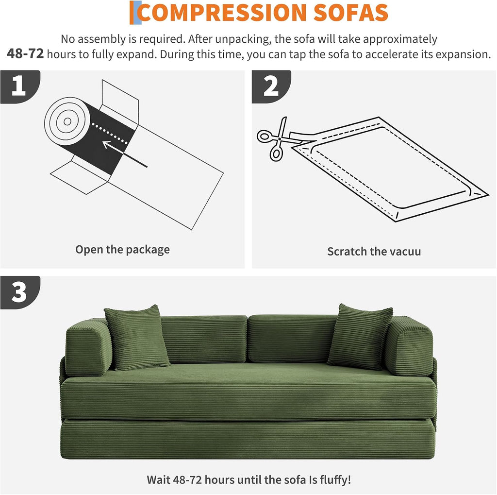 Garvee 5-in-1 Convertible Sofa Bed, 78.8' Modular Corduroy Sleeper with Sturdy Frame & No Assembly, Multi-Functional Futon for Small Space, Living Room & Guest Room (Green) (Green)