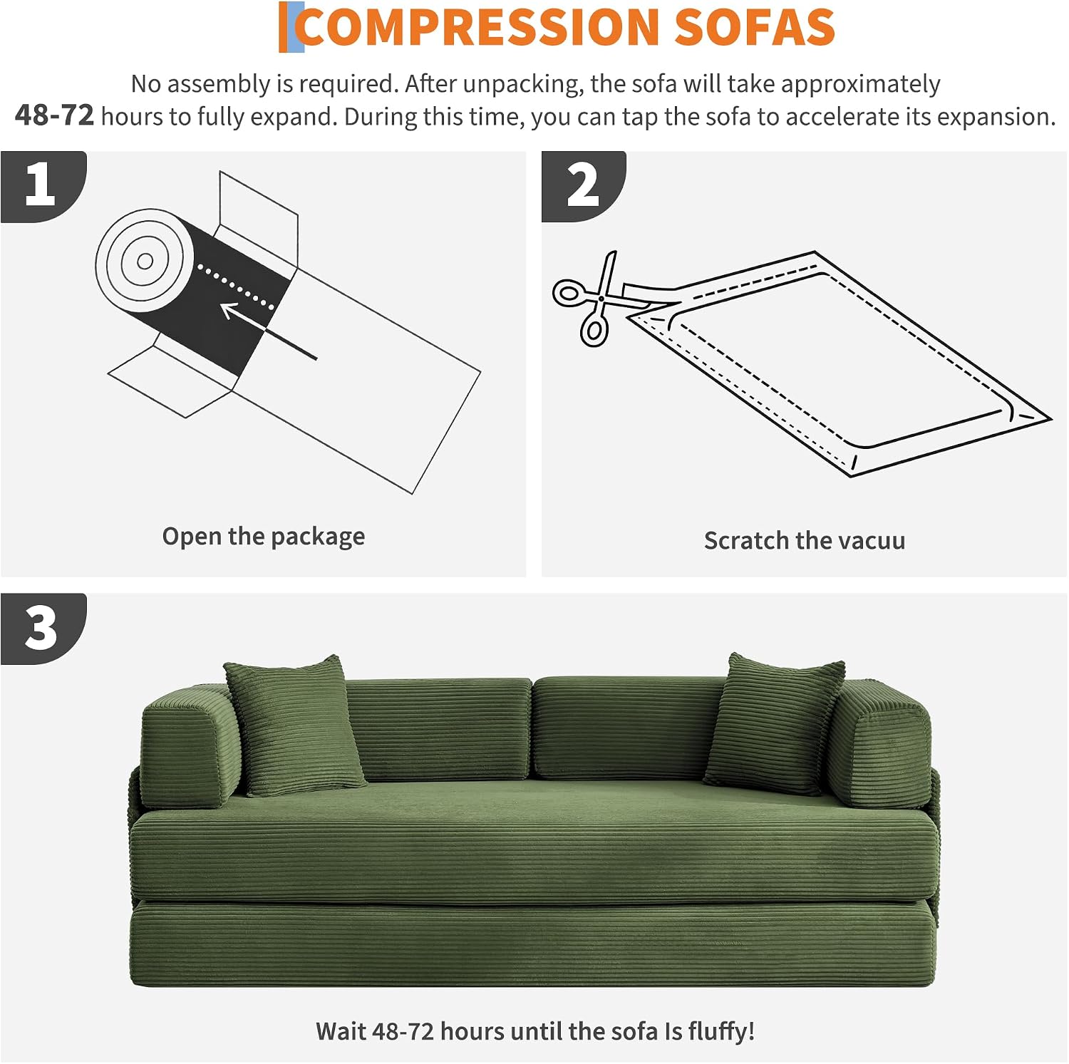 Garvee 5-in-1 Convertible Sofa Bed, 78.8' Modular Corduroy Sleeper with Sturdy Frame & No Assembly, Multi-Functional Futon for Small Space, Living Room & Guest Room (Green) (Green)