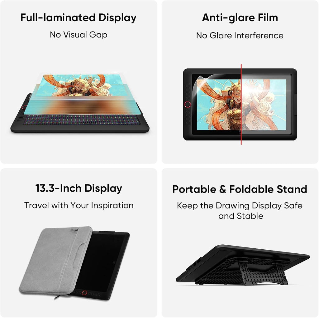 XPPen Upgraded Artist13.3 Pro V2 Drawing Tablet with Screen, 16384 Pen Pressure X3 Pro Stylus Pen Display, 99% sRGB Full-Laminated AG Screen Graphic Tablet with Stand, Red Dial, 8 Shortcut Keys 13.3'
