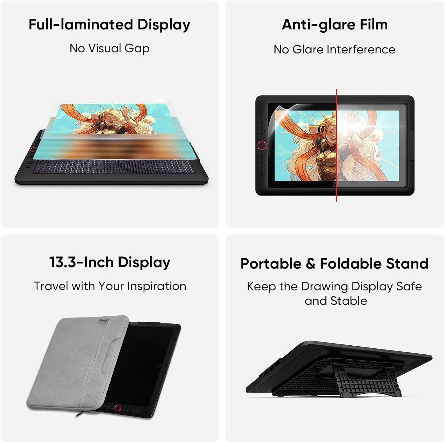 XPPen Upgraded Artist13.3 Pro V2 Drawing Tablet with Screen, 16384 Pen Pressure X3 Pro Stylus Pen Display, 99% sRGB Full-Laminated AG Screen Graphic Tablet with Stand, Red Dial, 8 Shortcut Keys 13.3'
