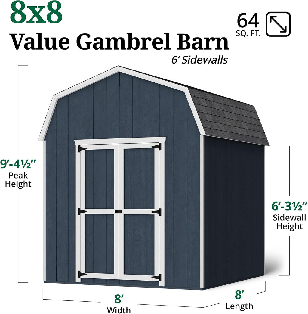 Little Cottage Co. 8x8 Value Gambrel Barn with 6 ft. Sidewalls with Floor, Outdoor Wood Storage Shed Do-It-Yourself Precut Kit