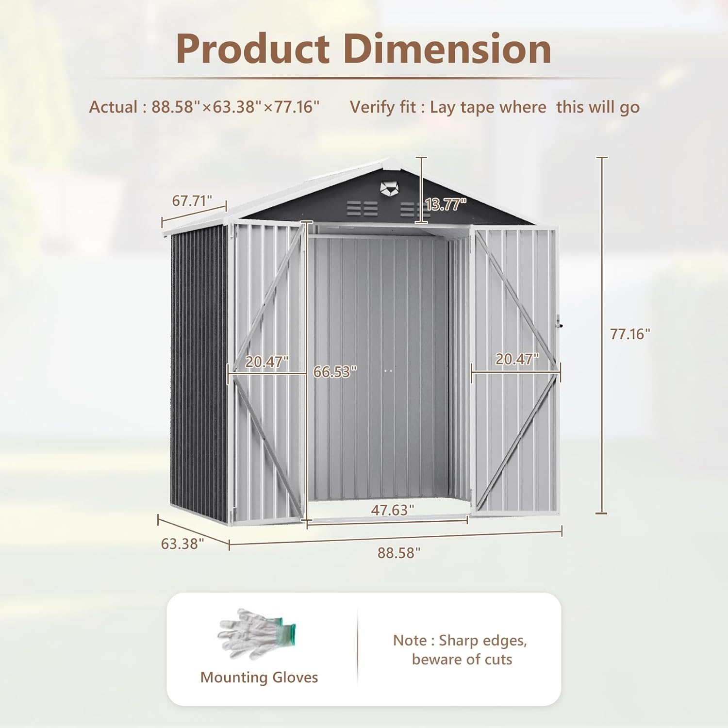 8X6 FT Outdoor Storage Shed, Metal Garden Shed, Storage Tool Sheds with Lockable Doors, Waterproof Outside Storage Building for Backyard, Patio (Black; Floor Not Included)