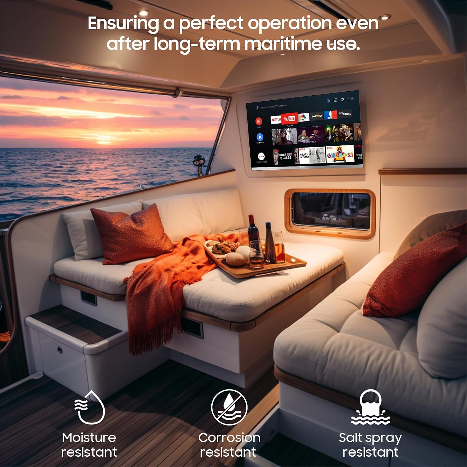 SYLVOX 12 Volt TV, 22' Smart Television with DVD Player Built in, 1080P Google OS ATSC NTSC WiFi Bluetooth HDMI USB, AC/DC Powered, 12V TV for RV Camper Boat Coastal Home (Marine Series)