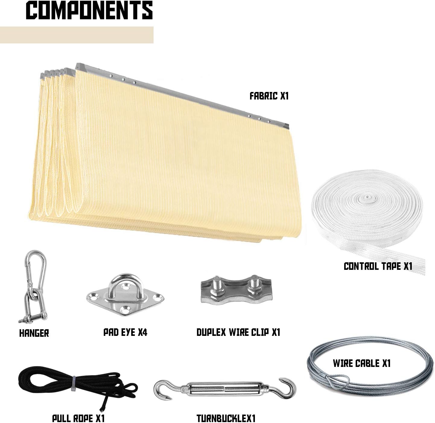 TANG 7' x 14' Pergola Cover Shade Canopy, Retractable Awning Sun Shades Outdoor Patio Pergolas Kit for Deck Backyard Gazebo, Wave Shade Sail with Hardware Wire Cable, Beige