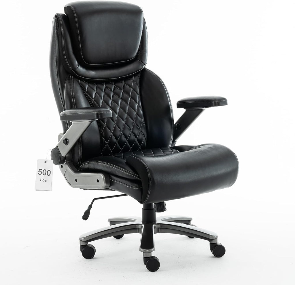 Vigosit 500 lbs Executive Office Chair for Big and Tall, Ergonomic High-Back Desk Chair with Adjustable Headrest, 3D Reversible Armrests, Silent Casters, Heavy Duty PU Leather Computer Chair (Black)