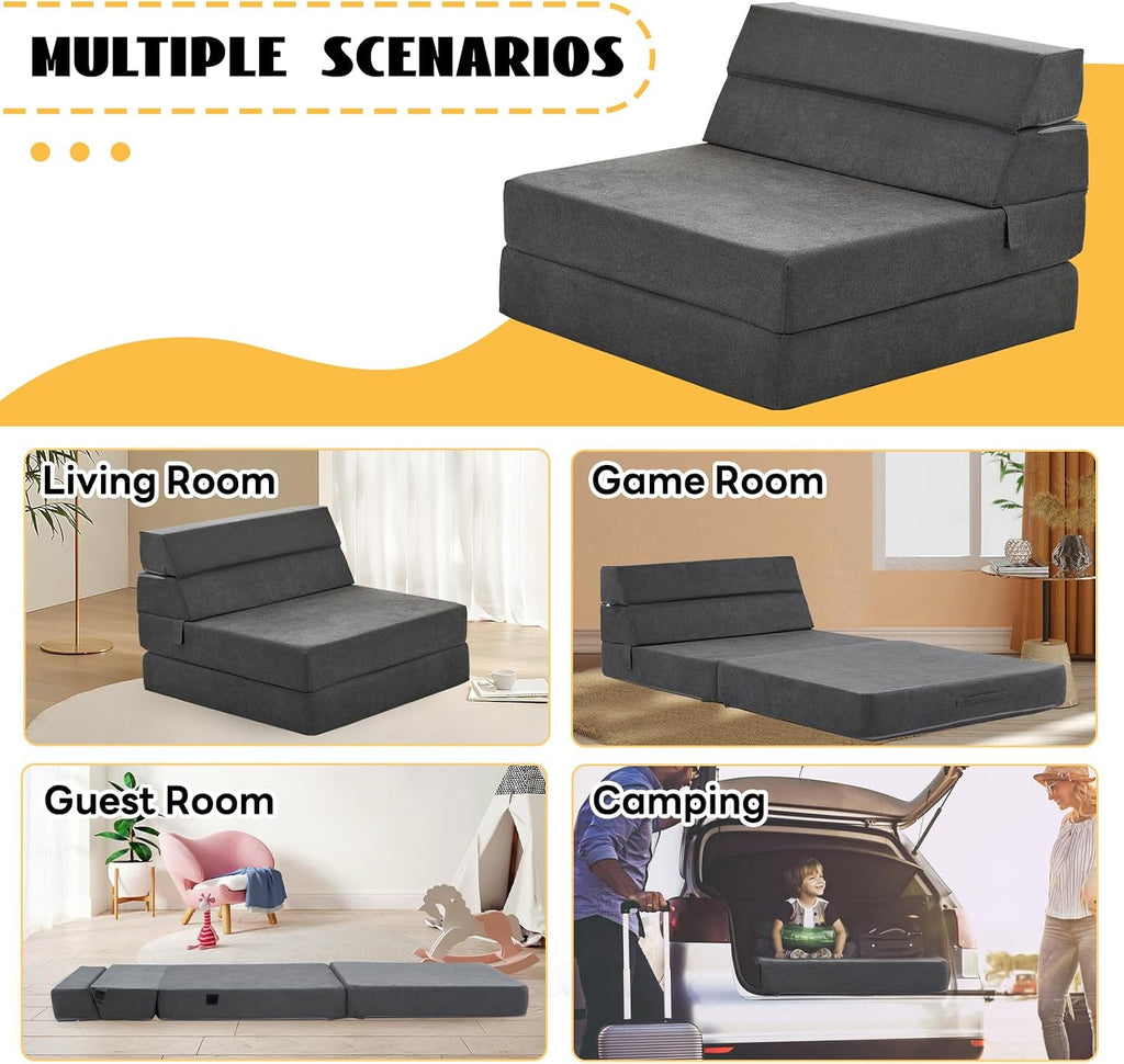 jela Foldable Sofa Bed Large Soft Foam Convertible Sleeper Chair Luxury Miss Fabric Fold Out Chair Bed Floor Couch with Back Support Floor Sofa for Living Room Bedroom (83'x33',Dark Gray) | breathable material