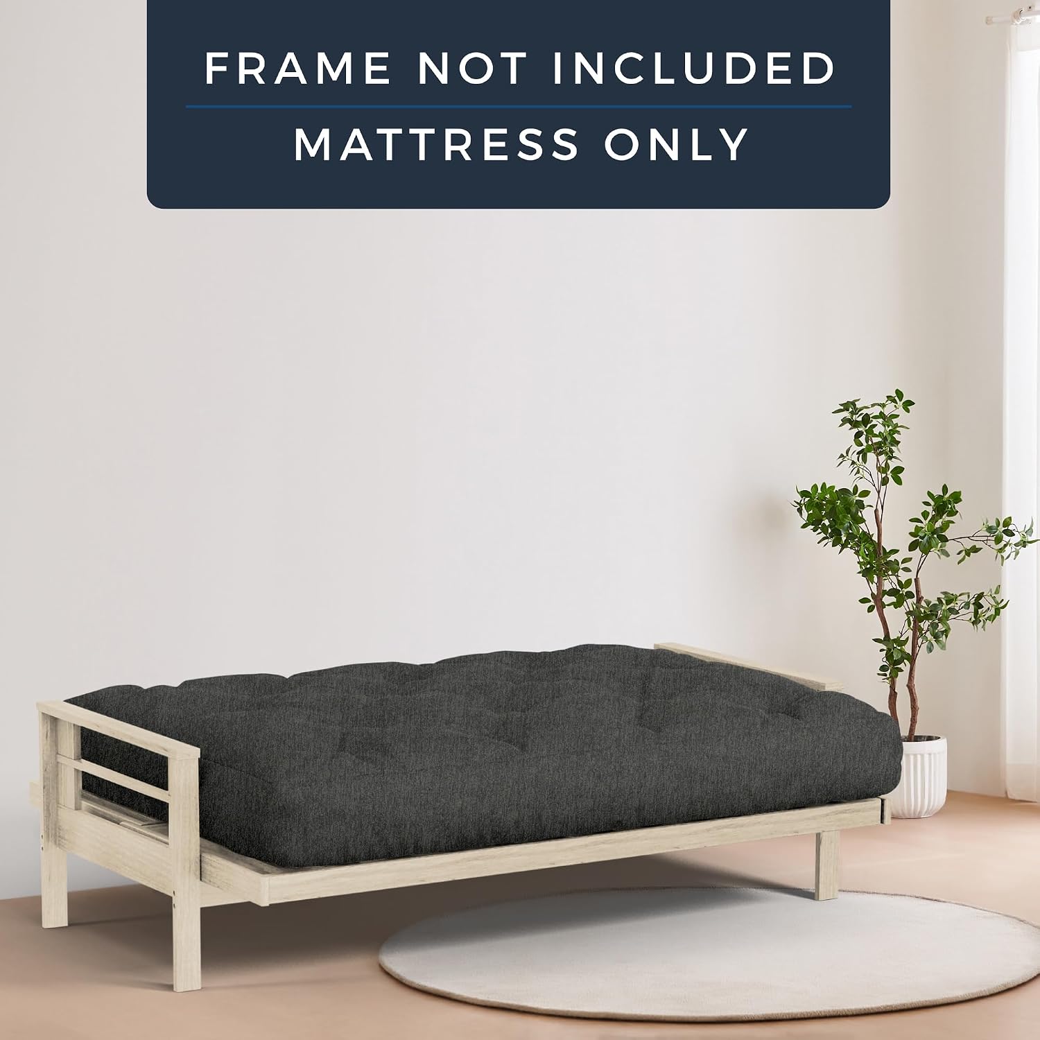 Loosh Home | 8' Full Size Futon Sofa Bed Memory Foam Mattress - USA Made, Charcoal Velvet Chenille, Frame Not Included