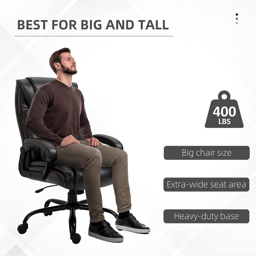Ergonomic Office Chair,Big and Tall 400 lbs Executive Computer Desk Chairs with Wide Seat High Back PU Leather,Adjustable Height Swivel Wheels for Adults Gaming Home, Bedroom Furniture,Brown