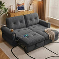 Convertible Couches, Queen Size Pull Out Sofa Bed with USB Charging Port and Cup Holders, Plannelette Fabric Convertible Sofa Bed for Small Space, Living Room, Apartment, Guest Room, Dark Grey