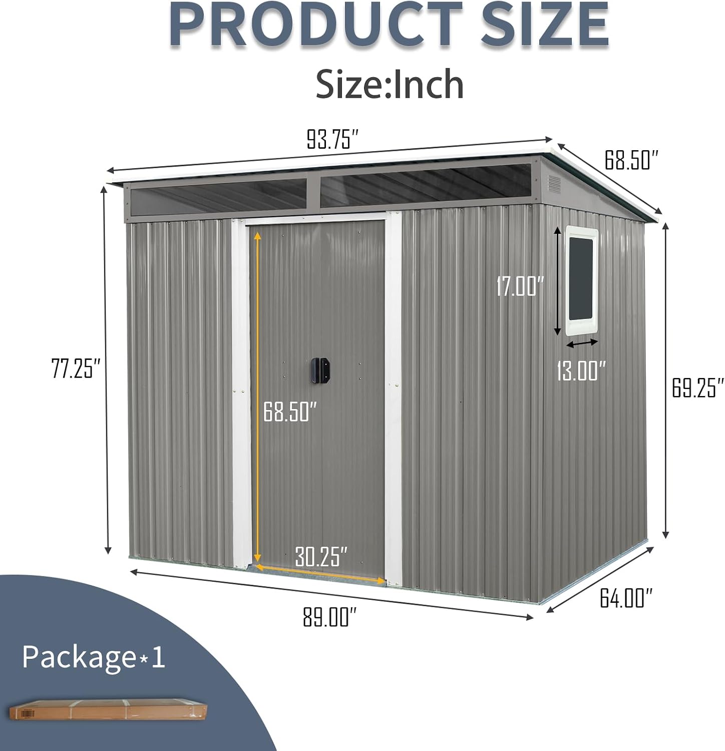 KEIKI 8x6 FT Outdoor Metal Storage Shed with Sloped Roof,Window,Transparent Plate and Lockable Door for Garden Yard Lawn