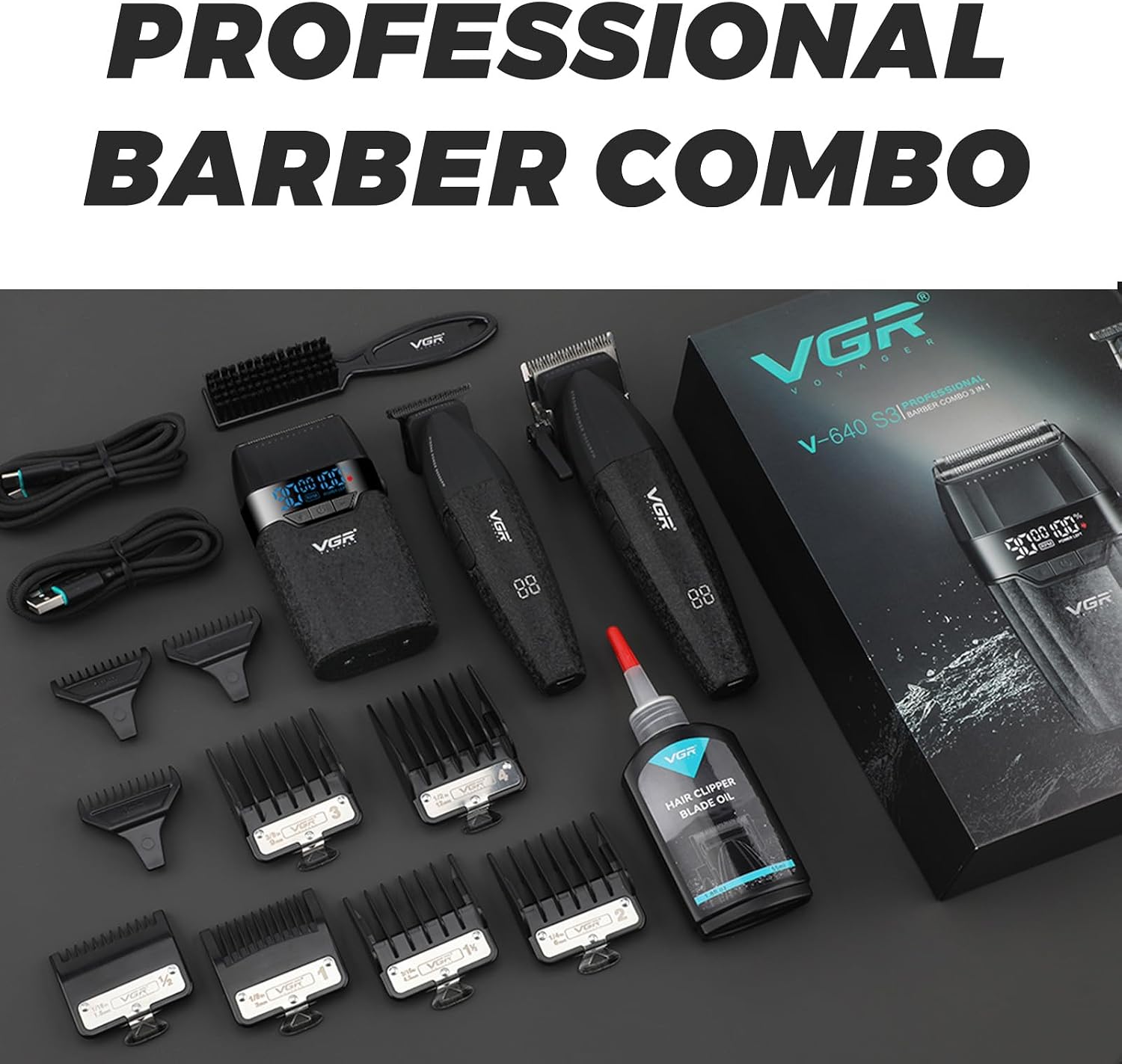 VGR 640S3 Professional 3 in 1 Hair Cutting Kit, 9000RPM Hair Clippers for Men Professional Hair Trimmer & Foil Shavers Set, Cordless Mens Barber Combo for Home, for Him(Black)