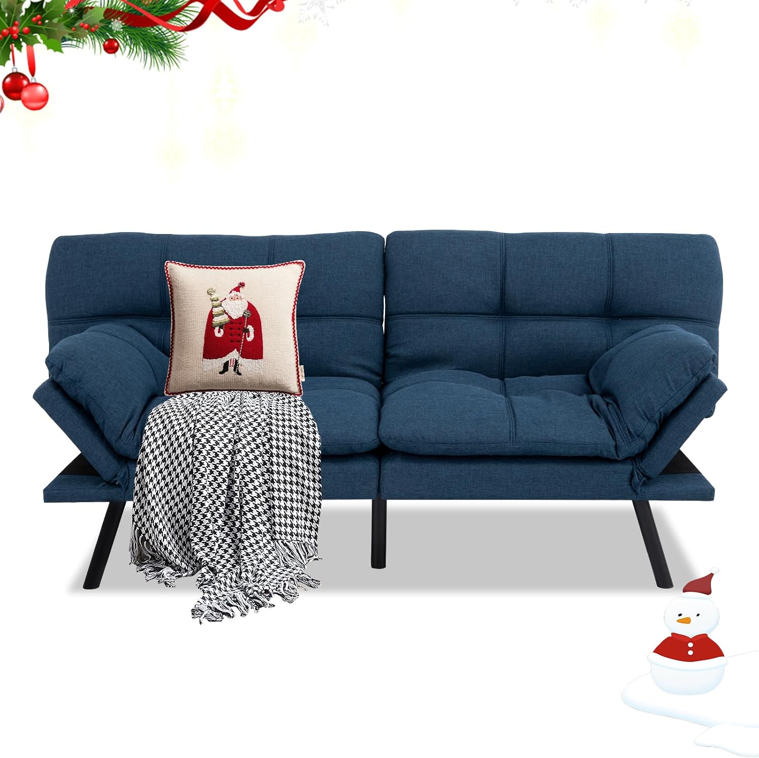 MUUEGM 71' Futon Sofa Bed, Convertible Couch Bed, Modern Loveseat with Adjustable Backrest&Armrest, Sofas for Living Room,Game Room,Dormitory,Office.Blue Fabric