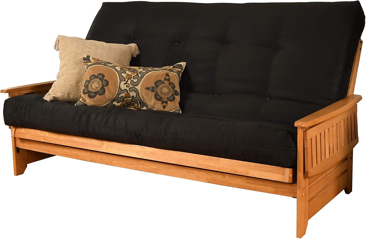 Kodiak Furniture Phoenix Queen Size Futon Set in Butternut Finish, Suede Black