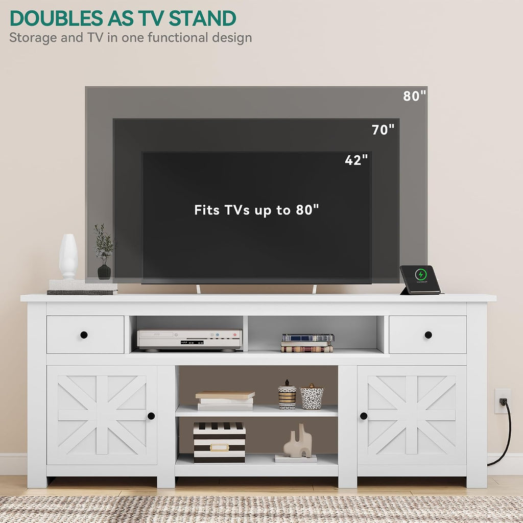 YITAHOME TV Stand for 75/80 Inch TV, Entertainment Center, TV Cabinet with Drawers and Power Outlet, White TV Console for Living Room Furniture (70 Inch Lenght 30 Inch High)