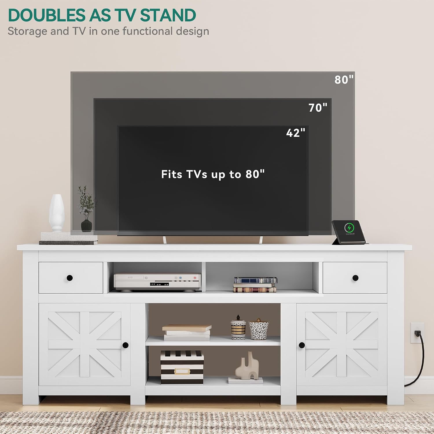 YITAHOME TV Stand for 75/80 Inch TV, Entertainment Center, TV Cabinet with Drawers and Power Outlet, White TV Console for Living Room Furniture (70 Inch Lenght 30 Inch High)