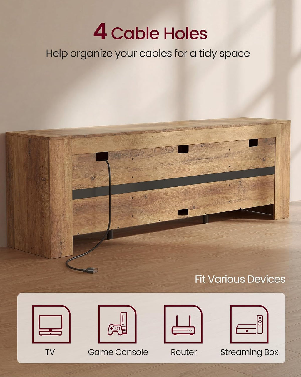 VASAGLE TV Stand, Farmhouse Entertainment Center with Storage Cabinets, Media Console Table for Living Room, Bedroom, for 80 Inch TV, 70 x 15.7 x 23.6 Inches, Honey Brown ULTV624K101S