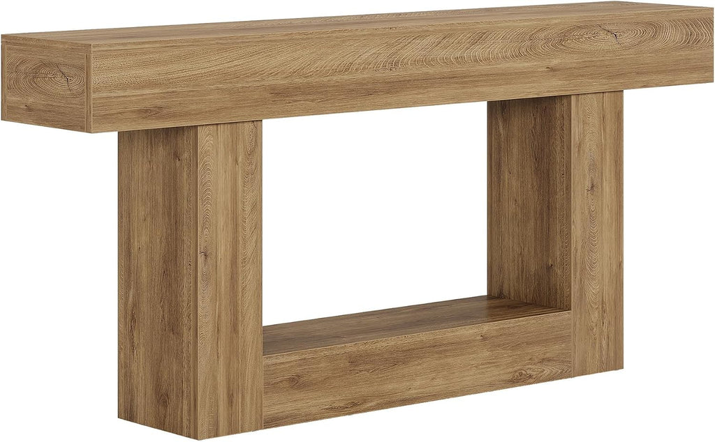 Tribesigns 63' Console Table, Farmhouse 2-Tier Entryway Table with U-Shaped Base, Narrow Long Wood Sofa Table Behind Couch Table for Living Room, Hallway, Foyer, Light Brown