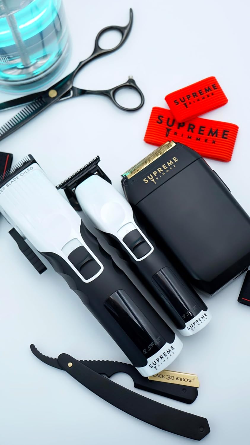 Supreme Trimmer 3-in-1 Barber Bundle | 2Spee Clipper, 2Spee Trimmer & Crunch Foil Shaver | Professional Beard Trimmer Men's Hair Clipper Kit | White