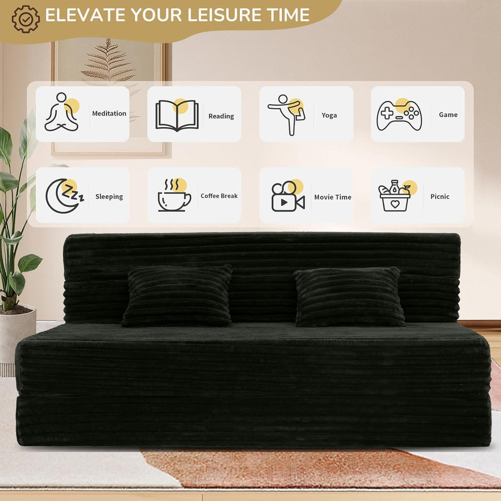 Fvkind Folding Sofa Bed Queen Size, Convertible Sleeper Chair Loveseat with Pillow, Futon Chair Sofa Bed, Fold Out Floor Couch, Foldable Mattress for Living Bedroom Guest Room Dorm, Charcoal Moss Grey